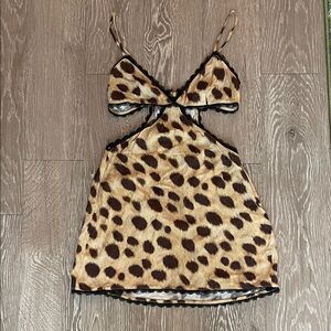 WeWoreWhat Brown and Black Lace Trim Slip Dress